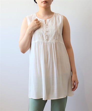 【L～5L】フロントレース ノースリーブ チュニック(52クリーム-３Ｌ-0342670-52-035)
