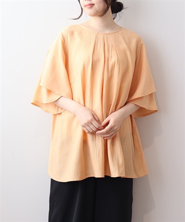【LL～6L】【WEB&一部店舗】　チューリップスリーブ　フロントタックブラウス(41オレンジ-４Ｌ-0342672-41-040)