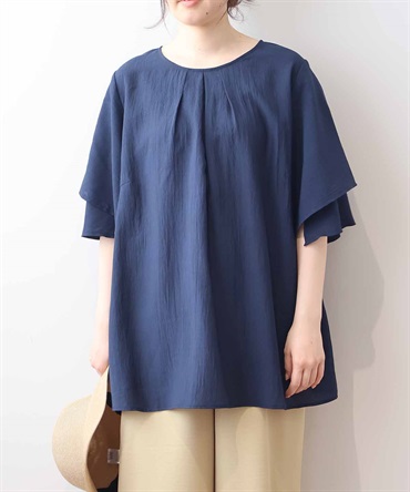 【LL～6L】【WEB&一部店舗】　チューリップスリーブ　フロントタックブラウス(70コン-５Ｌ-0342672-70-041)