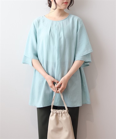 【LL～6L】【WEB&一部店舗】　チューリップスリーブ　フロントタックブラウス