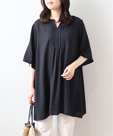 【L～5L】麻調スラブ ピンタック チュニック(00クロ-４Ｌ-0342675-00-040)