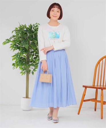 【L～５L】ビンテージサテン タック ギャザー スカート(71ブルー-３Ｌ-0342731-71-035)