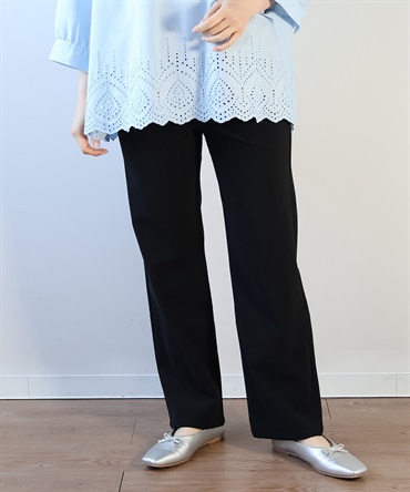【L～６L】すっきり ストレート ストレッチ パンツ(00クロ-５Ｌ-0342851-00-041)