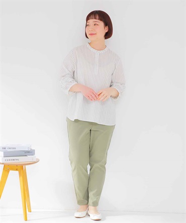 【L～６L】すっきり ストレート ストレッチ パンツ(63カーキ-３Ｌ-0342851-63-035)