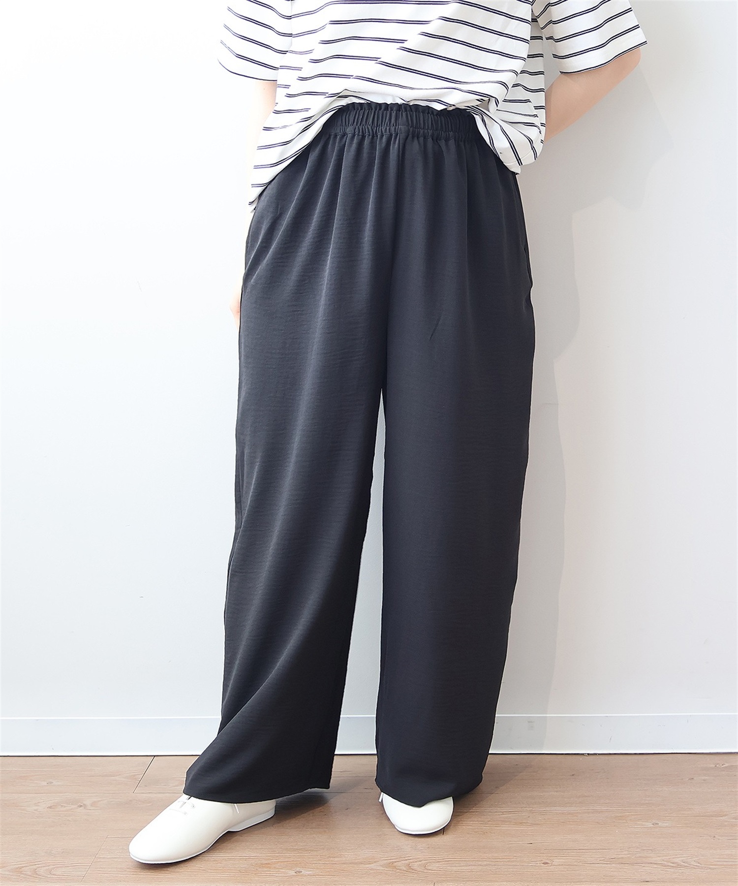 【Ｌ～６L】エステルビンテージ イージーワイドパンツ(00クロ-Ｌ-0342857-00-032)