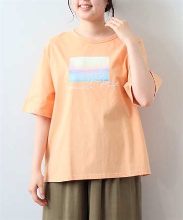【L～5L】コットン天竺 グラフィック Tシャツ(41オレンジ-ＬＬ-0343529-41-033)