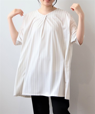【L～5L】【接触冷感】 ストライプ ドルマン チュニック(01オフ-３Ｌ-0343530-01-035)