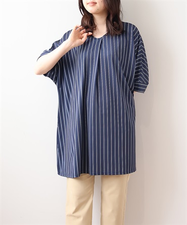 【L～5L】【接触冷感】 ストライプ ドルマン チュニック(70コン-５Ｌ-0343530-70-041)