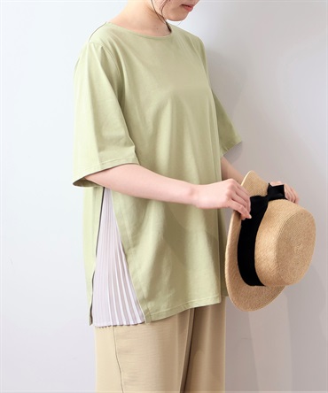 【LL～6L】【WEB/一部店舗限定】 サイドプリーツ カットソー(63カーキ-ＬＬ-0343533-63-033)