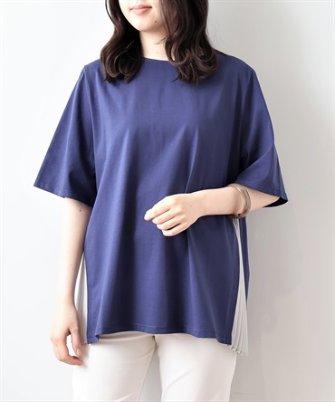 【LL～6L】【WEB/一部店舗限定】 サイドプリーツ カットソー(70コン-４Ｌ-0343533-70-040)