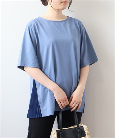 【LL～6L】【WEB/一部店舗限定】 サイドプリーツ カットソー(71ブルー-４Ｌ-0343533-71-040)
