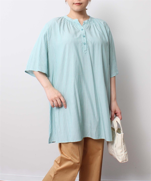 【LL～６L】【WEB＆一部店舗限定】 接触冷感 バンドカラー  チュニック