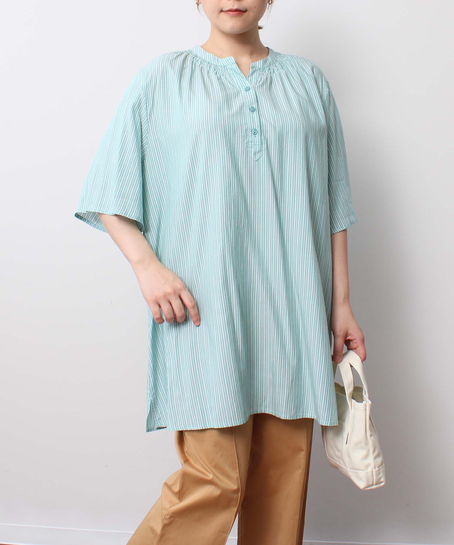 【LL～６L】【WEB＆一部店舗限定】 接触冷感 バンドカラー  チュニック