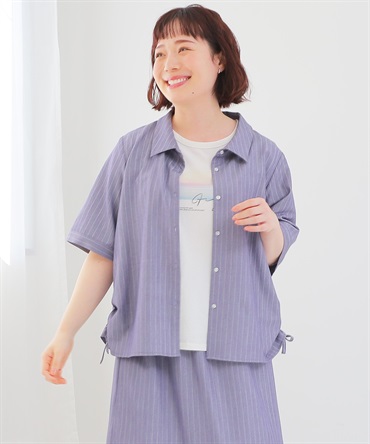 【LL～6L】【WEB/一部店舗限定】 ストライプ サイド ドローストリング シャツ(71シャンブレーST-６Ｌ-0343636-71-342)