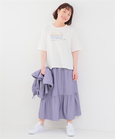 【LL～6L】【WEB/一部店舗限定】 ストライプ ギャザーヘム スカート(71シャンブレーST-ＬＬ-0343759-71-033)