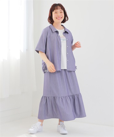 【LL～6L】【WEB/一部店舗限定】 ストライプ ギャザーヘム スカート