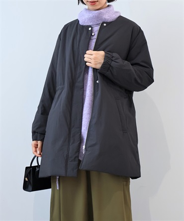 【L～５L】ノーカラーライト中綿コート(00クロ-５Ｌ-0345103-00-041)