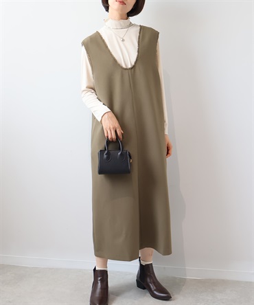 【L～５L】バック リボン フリンジ 使い ジャンスカ(63カーキ-ＬＬ-0345207-63-033)
