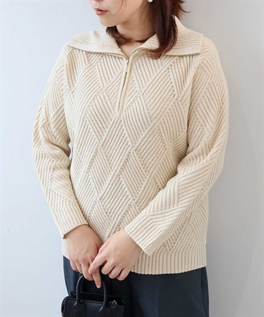 【L～5L】ハーフジップ ニット プルオーバー(01オフ-５Ｌ-0345540-01-041)