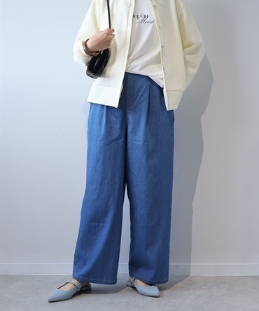 【L～５L】ライトデニム タック ワイドパンツ(71ブルー-５Ｌ-0346803-71-041)