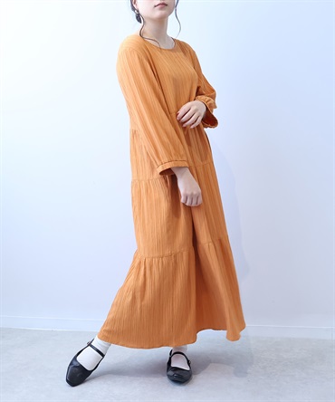 【Ｌ～５L】カットジャガード ティアード ワンピース(83キャメル-５Ｌ-0347102-83-041)