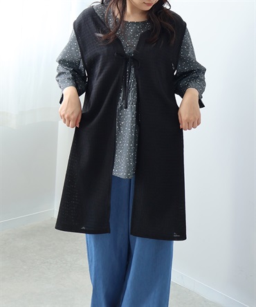 【Ｌ～５L】レーシージャガード ロングジレ(00クロ-４Ｌ-0347521-00-040)
