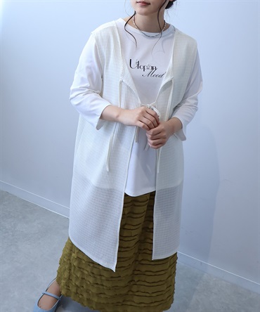 【Ｌ～５L】レーシージャガード ロングジレ(52クリーム-４Ｌ-0347521-52-040)