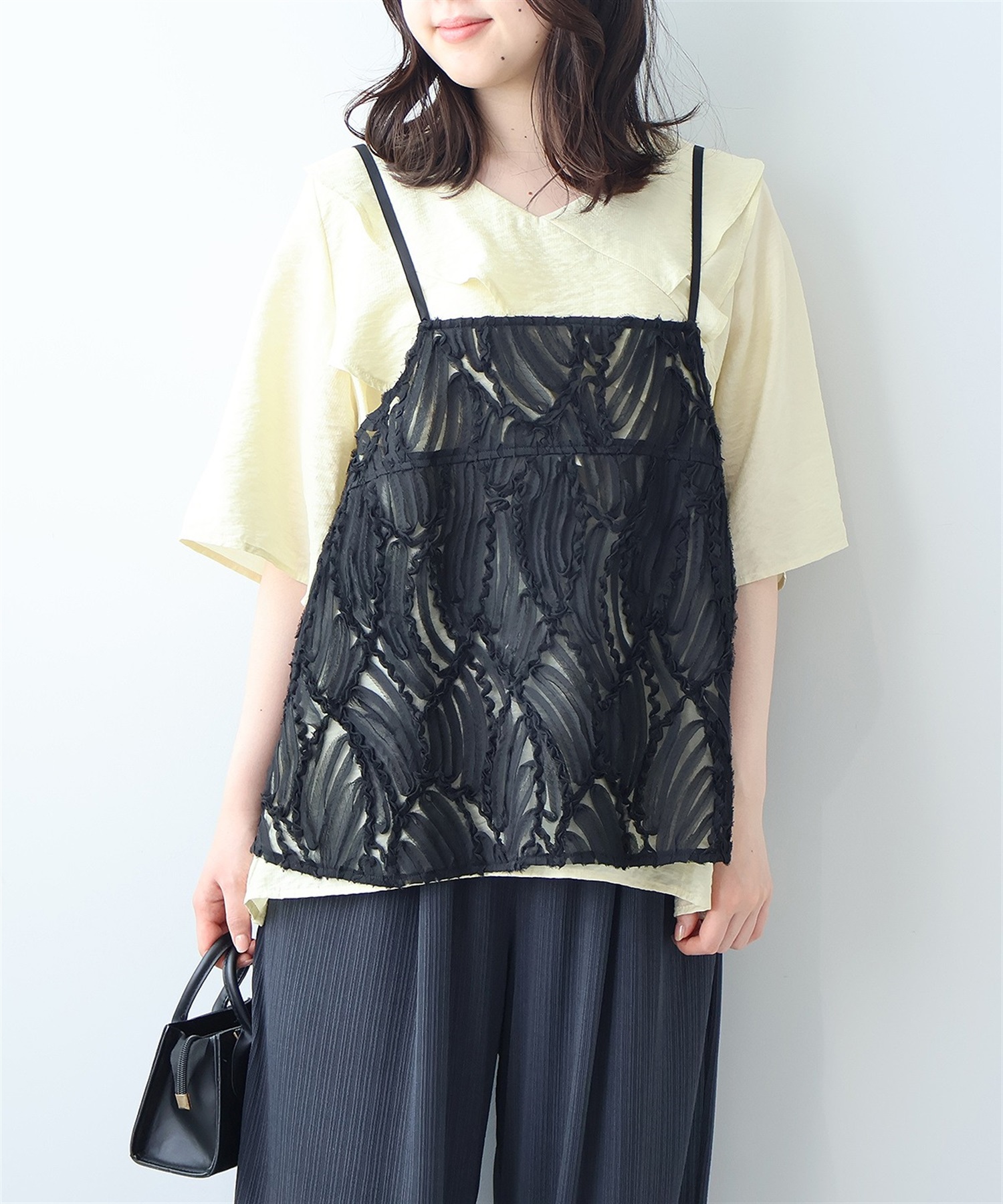 【Ｌ～5L】3Dレース キャミソール(00クロ-Ｌ-0347617-00-032)