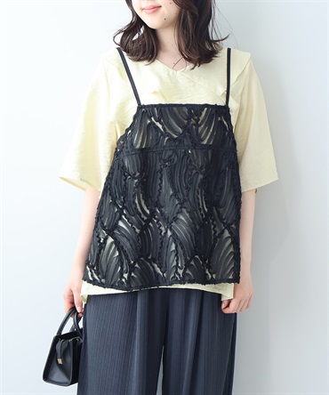 【Ｌ～5L】3Dレース キャミソール(00クロ-Ｌ-0347617-00-032)