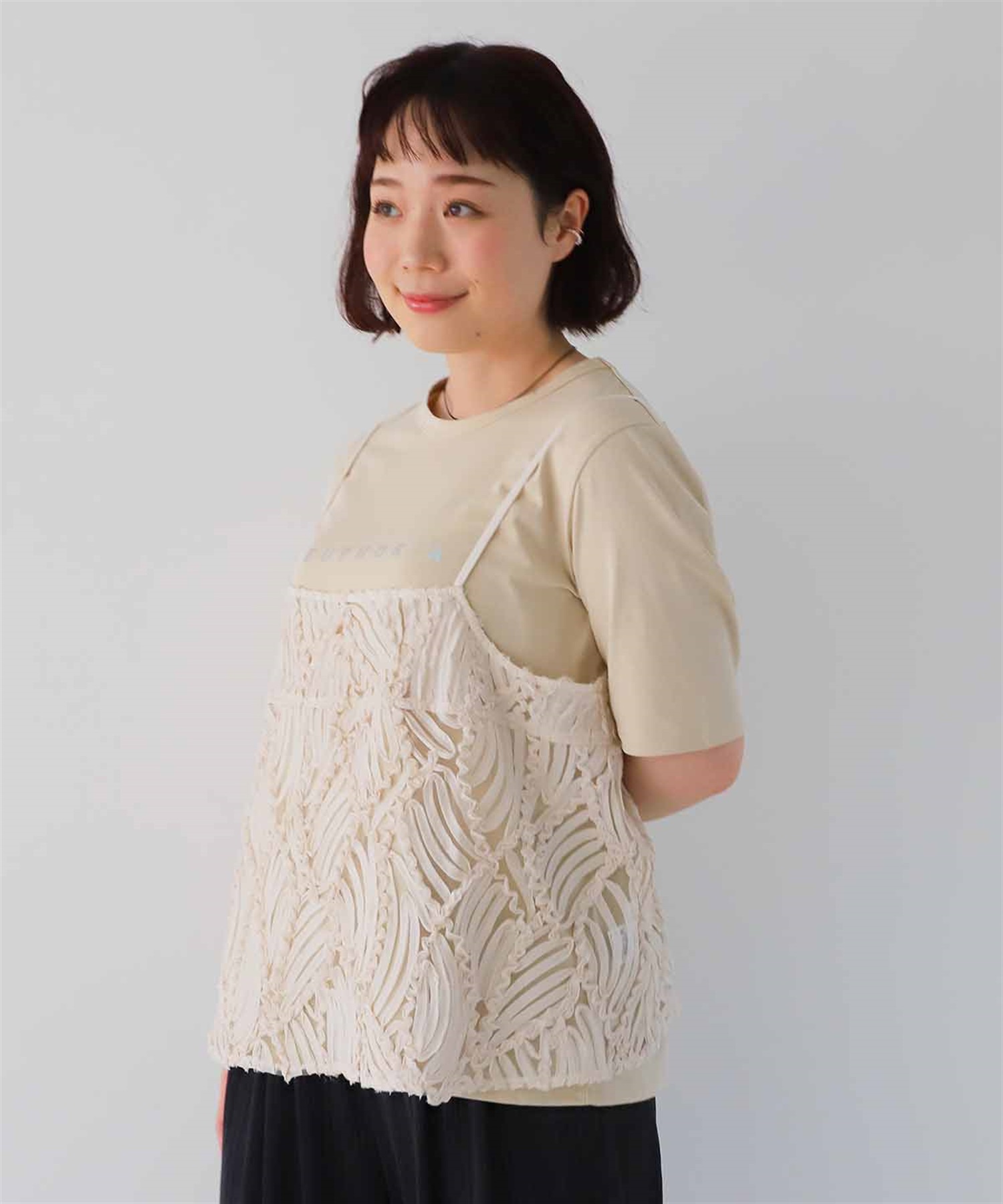 【Ｌ～5L】3Dレース キャミソール(52クリーム-Ｌ-0347617-52-032)