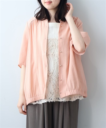 【Ｌ～5L】ワッシャー ギャザー ヘムシャツ(32ピンク-３Ｌ-0347619-32-035)