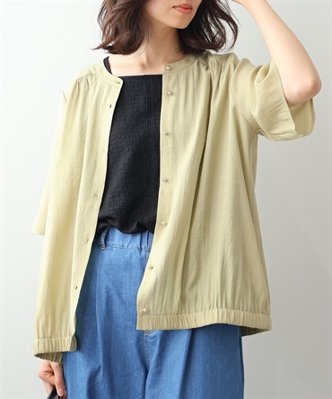 【Ｌ～5L】ワッシャー ギャザー ヘムシャツ(63カーキ-５Ｌ-0347619-63-041)