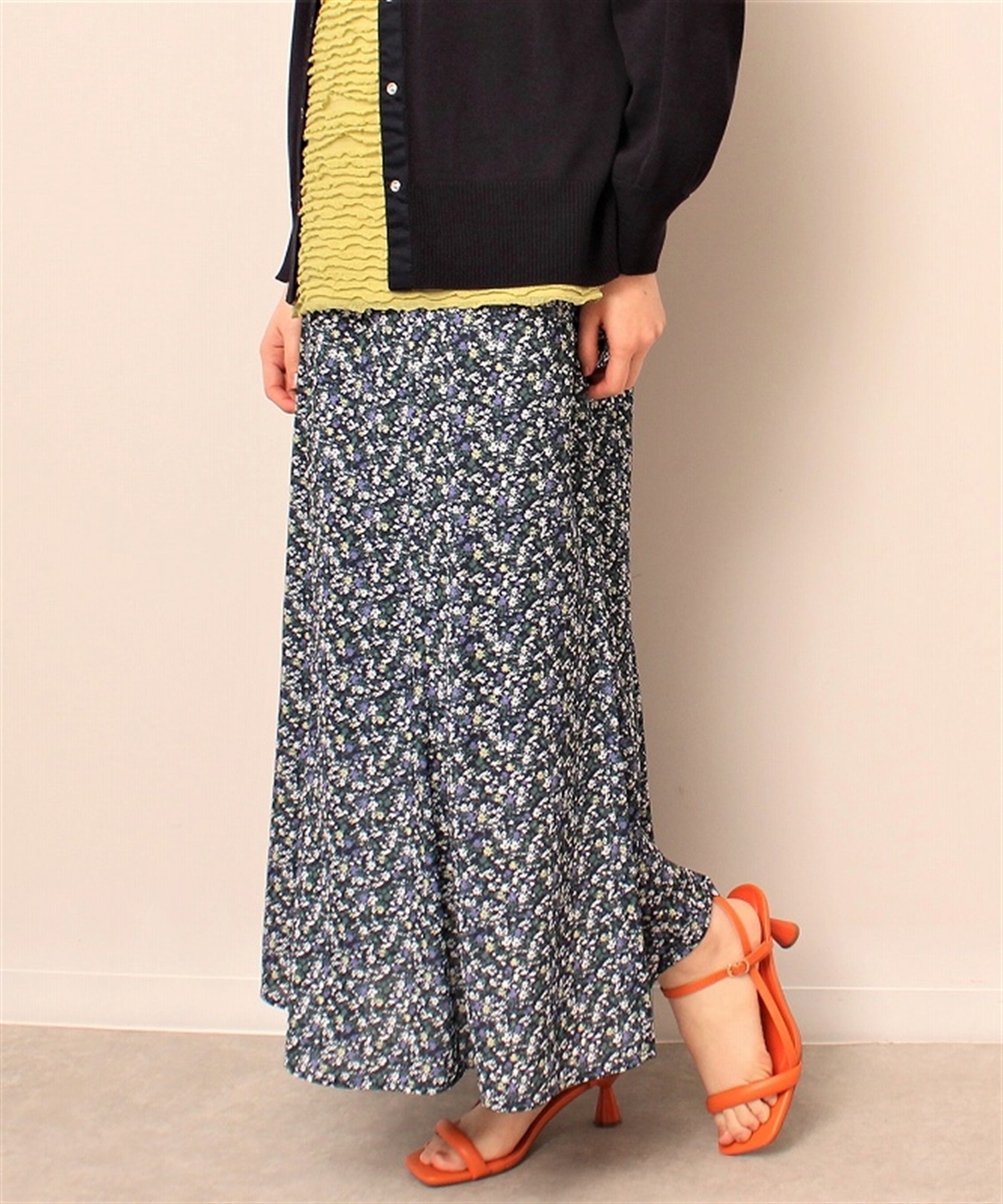【L～5L】小花柄 Aライン ロング スカート(70コン-Ｌ-0347705-70-032)