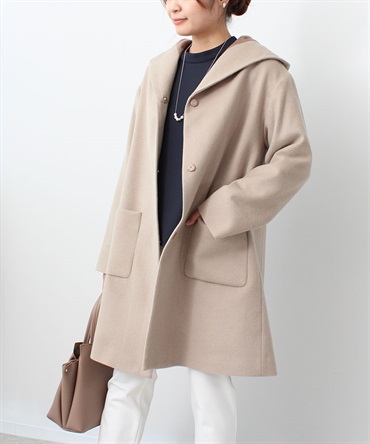 【M～５L】ウール混 フーテッド コート(81チャ-５Ｌ-0360141-81-041)