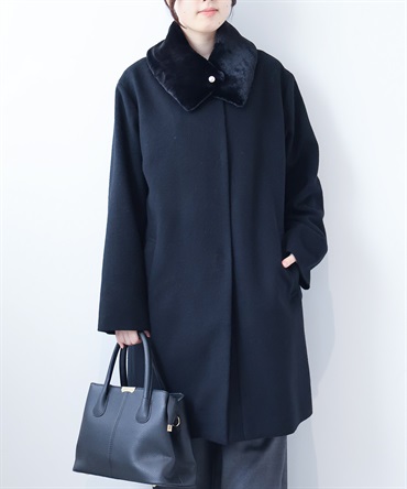 【L～5L】ファーティペット付 ノーカラーコート(00クロ-５Ｌ-0360149-00-041)