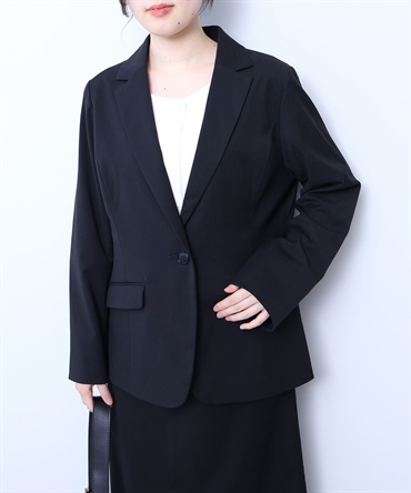 【L～５L】【セットアップ・ウォッシャブル】 コンパクトツイル テーラード ジャケット(00クロ-ＬＬ-0360209-00-033)