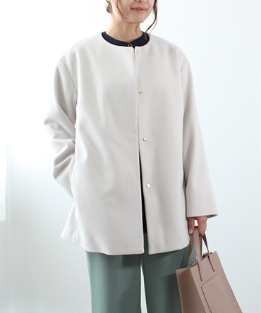 【M～５L】メルティ ジョーゼット ノーカラー ジャケット(52クリーム-５Ｌ-0360328-52-041)