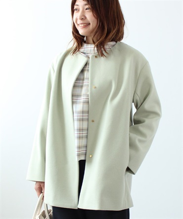 【M～５L】メルティ ジョーゼット ノーカラー ジャケット(62ライトグリーン-５Ｌ-0360328-62-041)