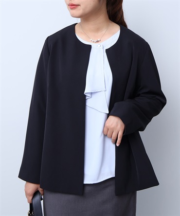 【L～５L】ふわもっちり サテン バックギャザー ジャケット(00クロ-４Ｌ-0360334-00-040)