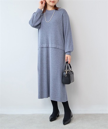 【L～5L】【抗ピル】 ドッキング ニットワンピース(11グレー-５Ｌ-0360488-11-041)