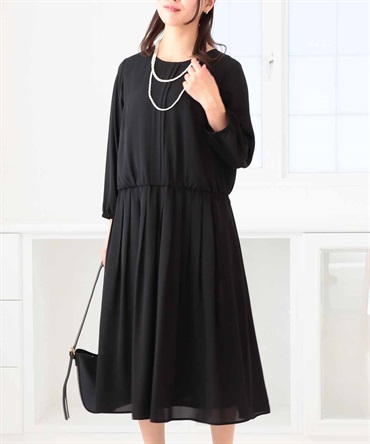 【L～５L】ジョーゼット タックギャザー ワンピース(00クロ-５Ｌ-0361124-00-041)