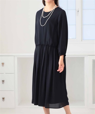 【L～５L】ジョーゼット タックギャザー ワンピース(70コン-４Ｌ-0361124-70-040)