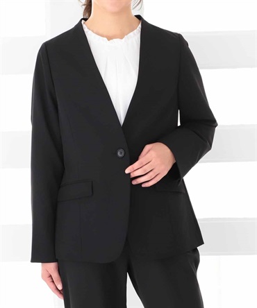 【L～５L】【セットアップ/ウォッシャブル】 ノーカラー ジャケット(00クロ-５Ｌ-0361205-00-041)