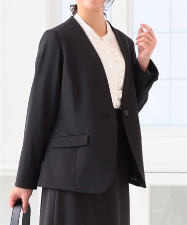【L～５L】【セットアップ/ウォッシャブル】 ノーカラー ジャケット(10チャコールグレー-３Ｌ-0361205-10-035)