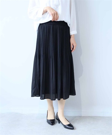 【L～6L】ジョーゼット プリーツスカート(00クロ-３Ｌ-0361711-00-035)