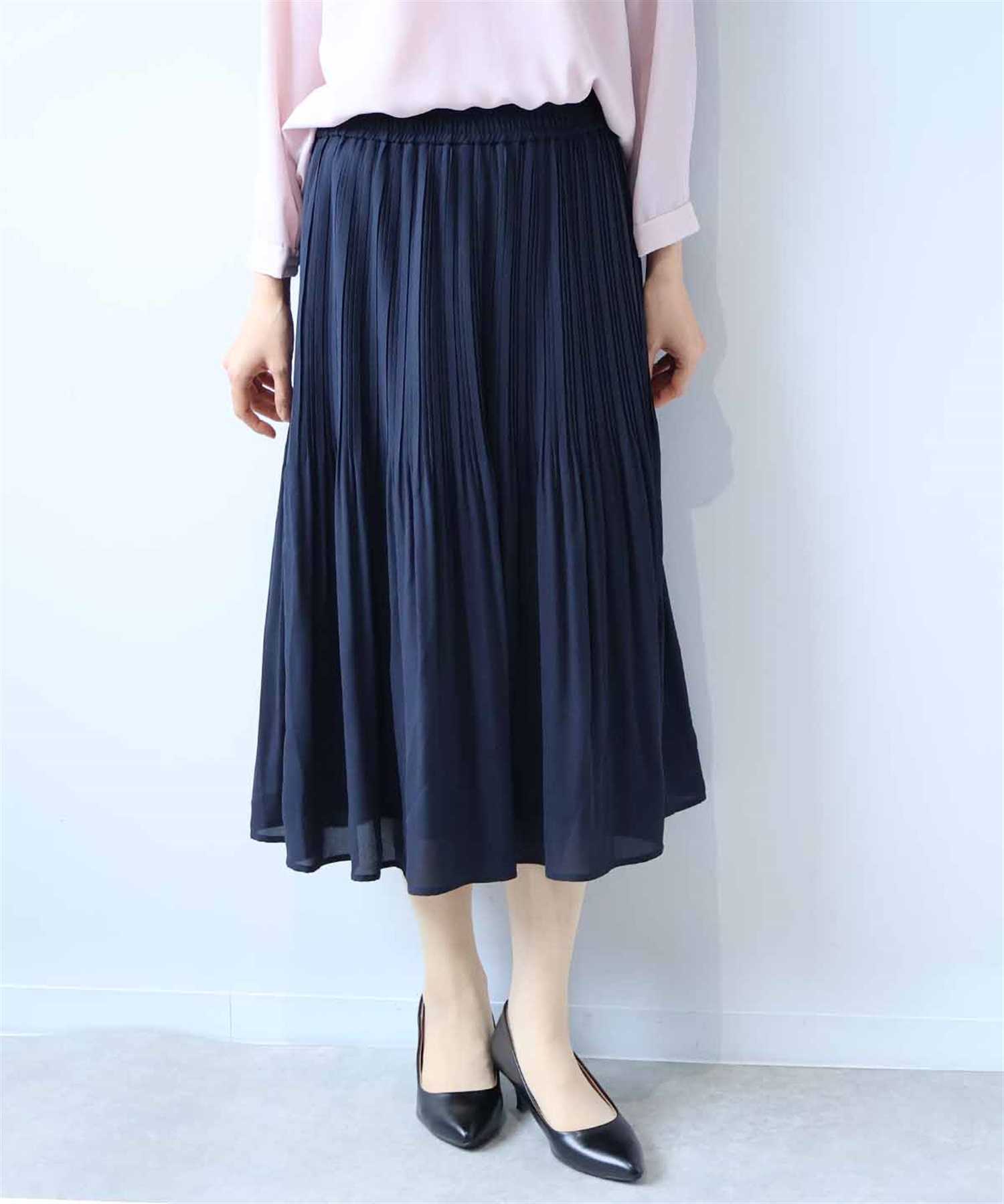 【L～6L】ジョーゼット プリーツスカート(70コン-Ｌ-0361711-70-032)
