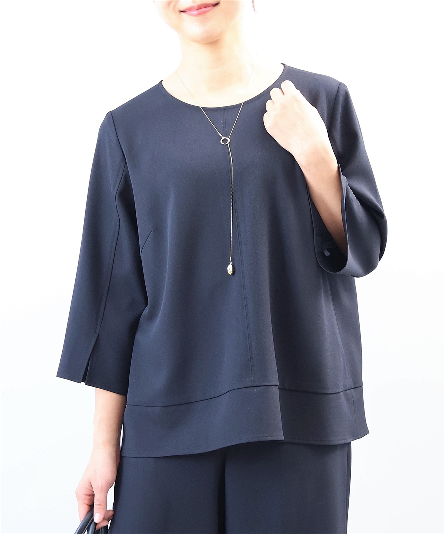 【L～５L】【セットアップ】 ドライツイル 切替 ブラウス(70コン-Ｌ-0362207-70-032)