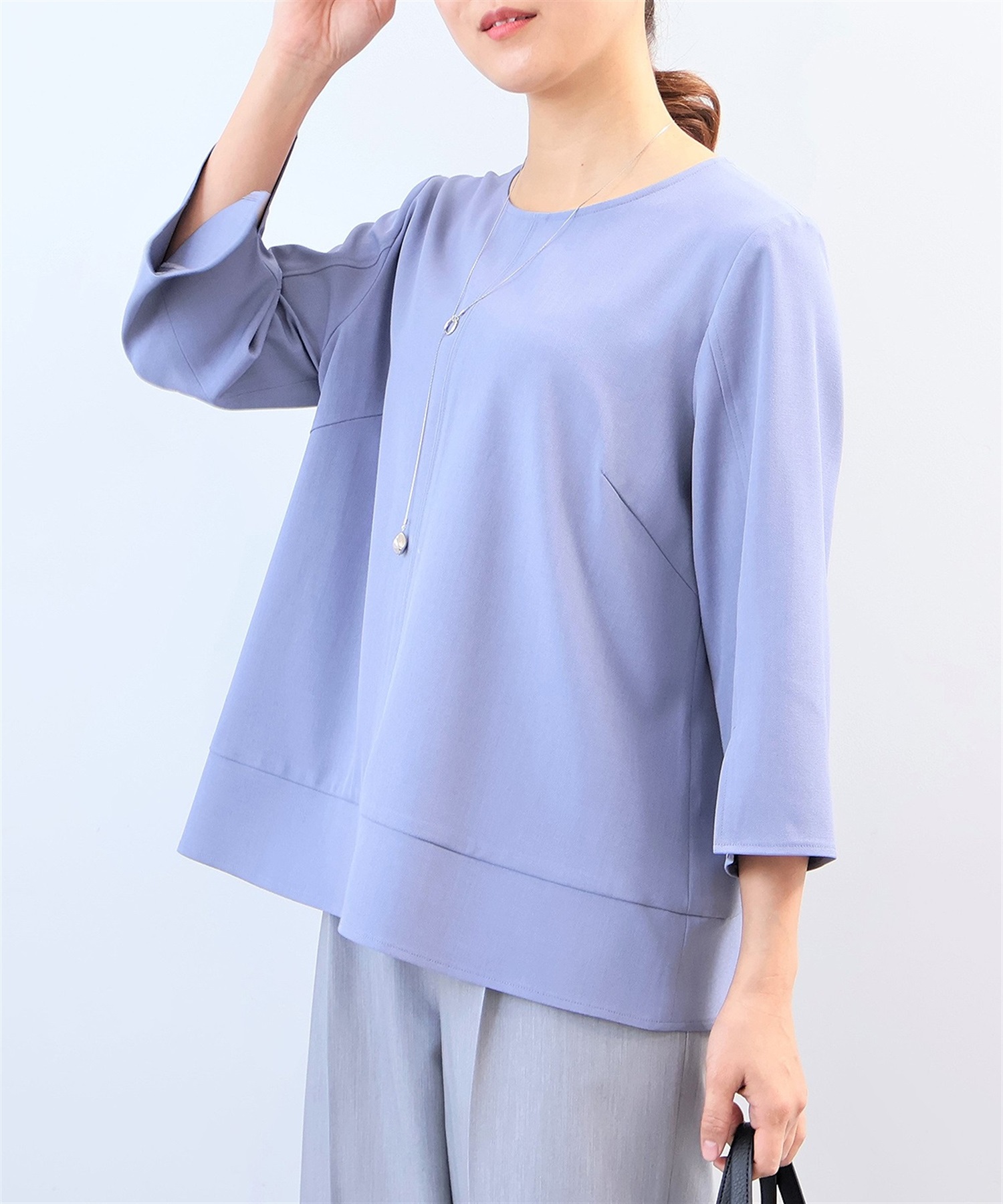 【L～５L】【セットアップ】 ドライツイル 切替 ブラウス(71ブルー-Ｌ-0362207-71-032)