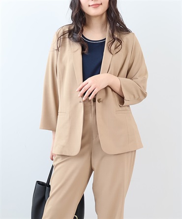 【L～6L】【接触冷感】【吸湿速乾】 リネンライク セットアップ テーラードジャケット(82ベージュ-４Ｌ-0362209-82-040)