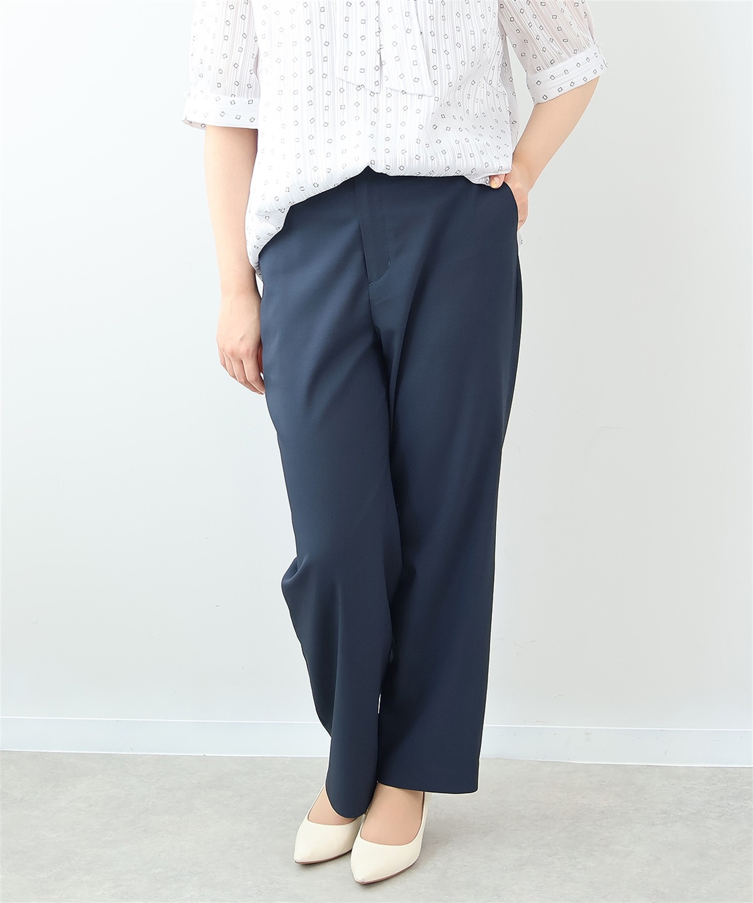 【L～6L】【接触冷感】【吸湿速乾】 リネンライク セットアップ パンツ(70コン-Ｌ-0362211-70-032)